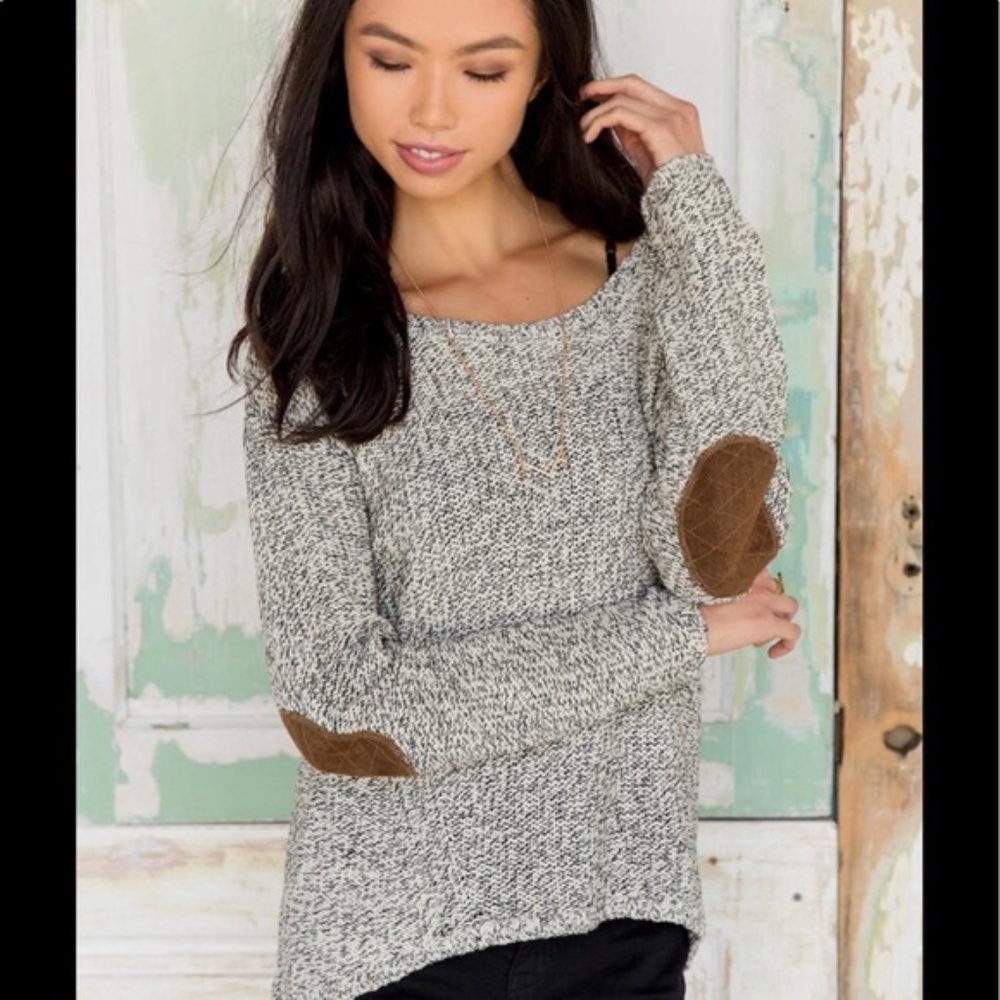 Quinn Melange Sweater with Elbow Patch